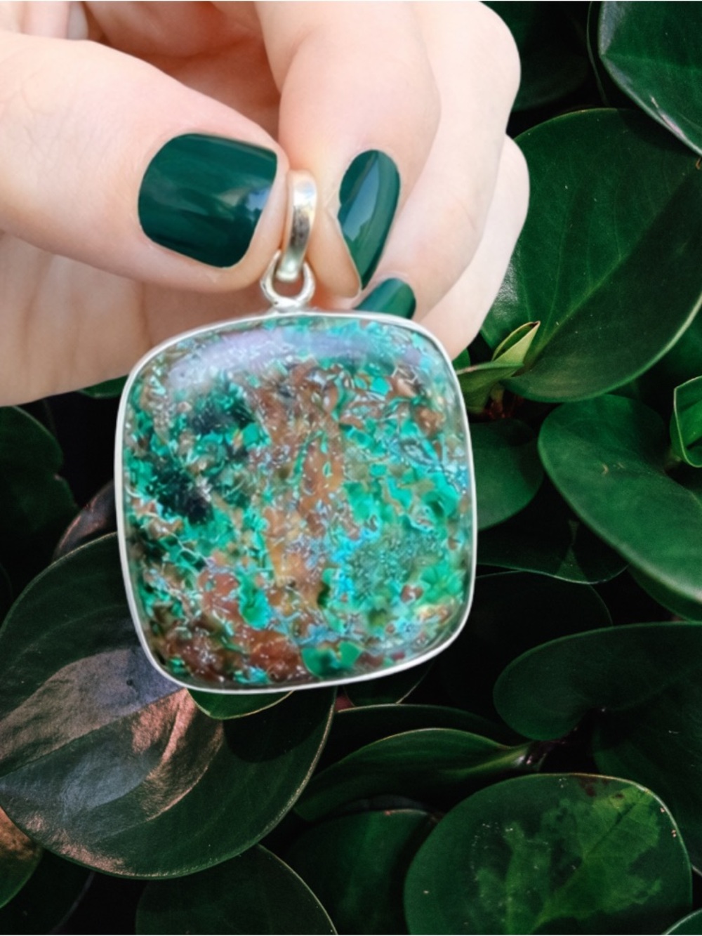 Chrysocolla Matrix Sterling Silver Pendant | Natural Stone Cut | Bohemian New